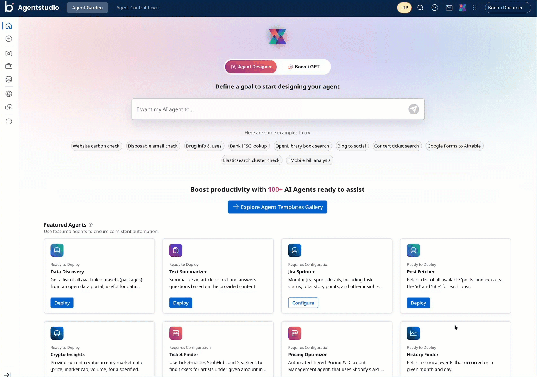 clicking the search icon and opening a side panel in the Boomi Platform